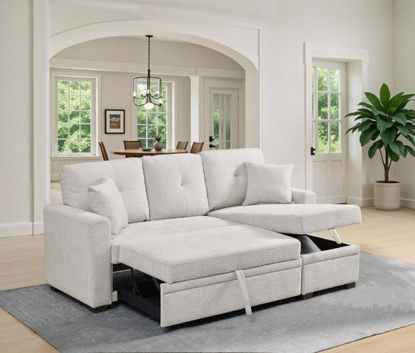 English Elm 76.5 Inch Tufted Linen Blend Sleeper Sectional with Reversible Chaise and Hidden Storage B2748S00227