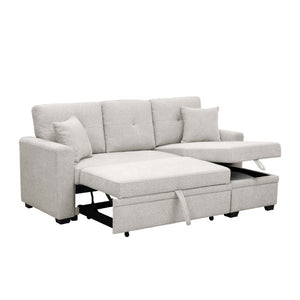 English Elm 76.5 Inch Tufted Linen Blend Sleeper Sectional with Reversible Chaise and Hidden Storage B2748S00227