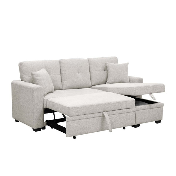 English Elm 76.5 Inch Tufted Linen Blend Sleeper Sectional with Reversible Chaise and Hidden Storage B2748S00227