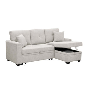 English Elm 76.5 Inch Tufted Linen Blend Sleeper Sectional with Reversible Chaise and Hidden Storage B2748S00227