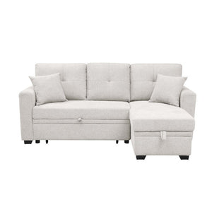English Elm 76.5 Inch Tufted Linen Blend Sleeper Sectional with Reversible Chaise and Hidden Storage B2748S00227