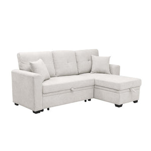 English Elm 76.5 Inch Tufted Linen Blend Sleeper Sectional with Reversible Chaise and Hidden Storage B2748S00227