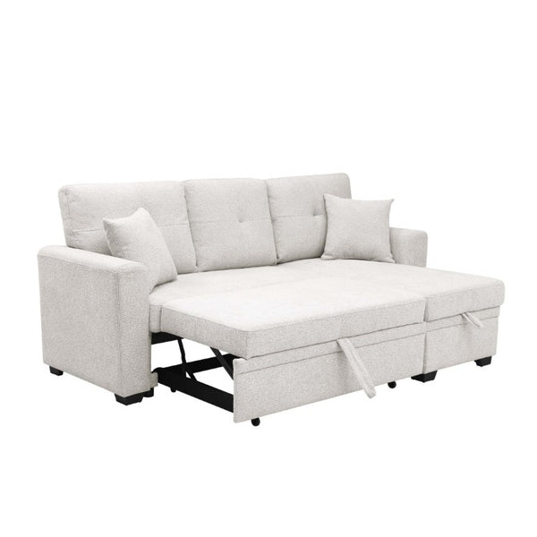 English Elm 76.5 Inch Tufted Linen Blend Sleeper Sectional with Reversible Chaise and Hidden Storage B2748S00227