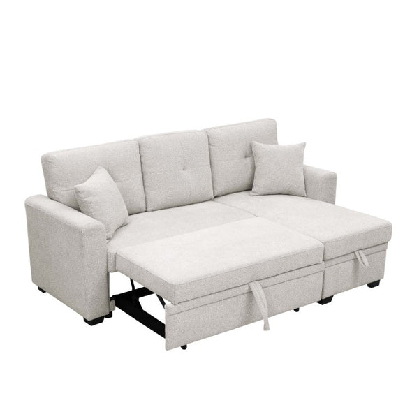 English Elm 76.5 Inch Tufted Linen Blend Sleeper Sectional with Reversible Chaise and Hidden Storage B2748S00227