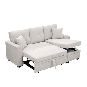 English Elm 76.5 Inch Tufted Linen Blend Sleeper Sectional with Reversible Chaise and Hidden Storage B2748S00227