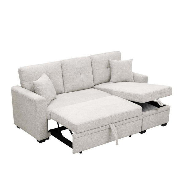 English Elm 76.5 Inch Tufted Linen Blend Sleeper Sectional with Reversible Chaise and Hidden Storage B2748S00227