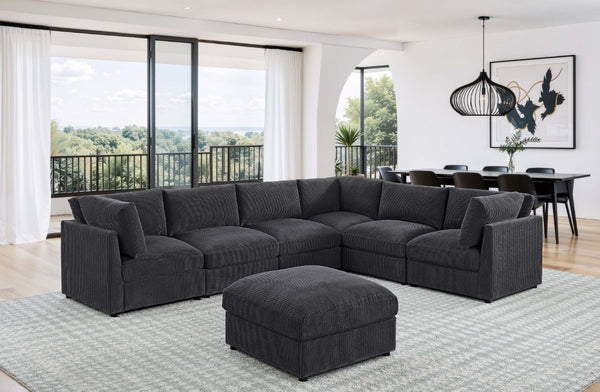 English Elm Corduroy Ribbed Modular Sectional with Reversible Chaise for Modern Living Rooms Dark Gray B2748S00228