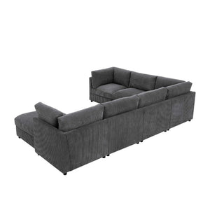 English Elm Corduroy Ribbed Modular Sectional with Reversible Chaise for Modern Living Rooms Dark Gray B2748S00228