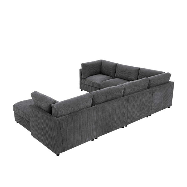 English Elm Corduroy Ribbed Modular Sectional with Reversible Chaise for Modern Living Rooms Dark Gray B2748S00228