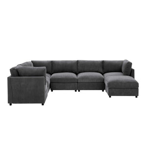 English Elm Corduroy Ribbed Modular Sectional with Reversible Chaise for Modern Living Rooms Dark Gray B2748S00228