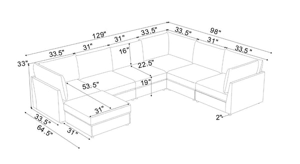 English Elm Corduroy Ribbed Modular Sectional with Reversible Chaise for Modern Living Rooms Dark Gray B2748S00228