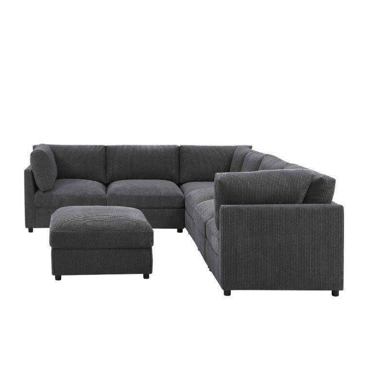 English Elm Corduroy Ribbed Modular Sectional with Reversible Chaise for Modern Living Rooms Dark Gray B2748S00228