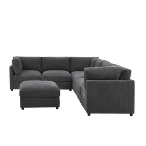 English Elm Corduroy Ribbed Modular Sectional with Reversible Chaise for Modern Living Rooms Dark Gray B2748S00228