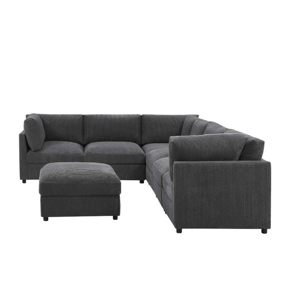 English Elm Corduroy Ribbed Modular Sectional with Reversible Chaise for Modern Living Rooms Dark Gray B2748S00228