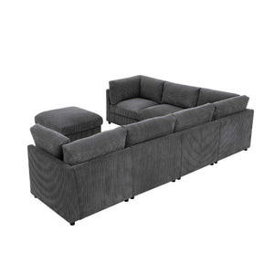 English Elm Corduroy Ribbed Modular Sectional with Reversible Chaise for Modern Living Rooms Dark Gray B2748S00228