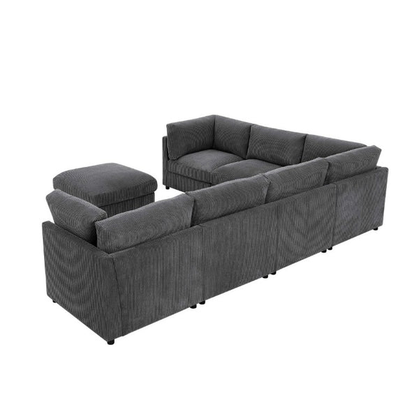 English Elm Corduroy Ribbed Modular Sectional with Reversible Chaise for Modern Living Rooms Dark Gray B2748S00228