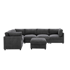 English Elm Corduroy Ribbed Modular Sectional with Reversible Chaise for Modern Living Rooms Dark Gray B2748S00228