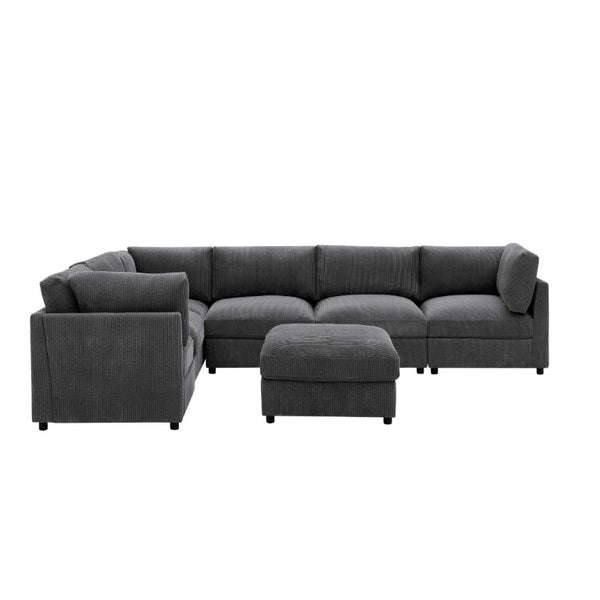 English Elm Corduroy Ribbed Modular Sectional with Reversible Chaise for Modern Living Rooms Dark Gray B2748S00228