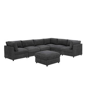 English Elm Corduroy Ribbed Modular Sectional with Reversible Chaise for Modern Living Rooms Dark Gray B2748S00228