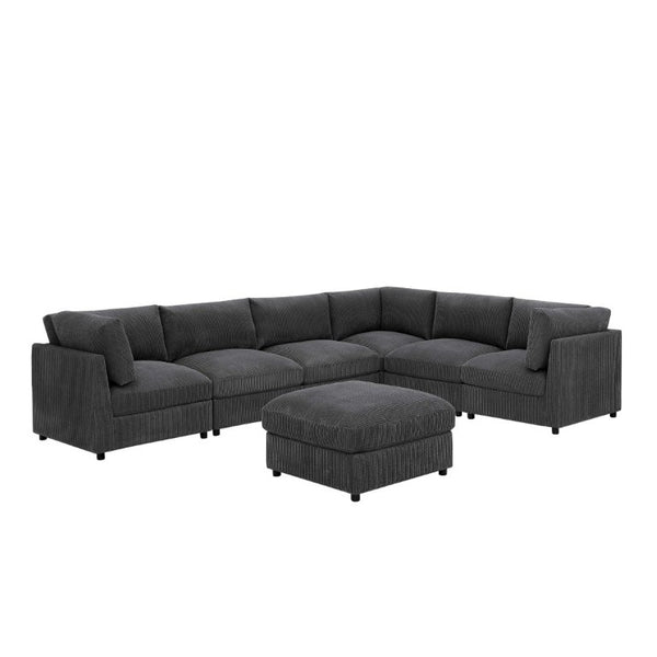 English Elm Corduroy Ribbed Modular Sectional with Reversible Chaise for Modern Living Rooms Dark Gray B2748S00228
