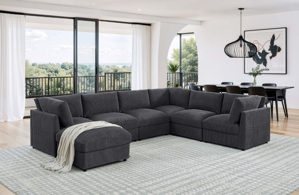 English Elm Corduroy Ribbed Modular Sectional with Reversible Chaise for Modern Living Rooms Dark Gray B2748S00228