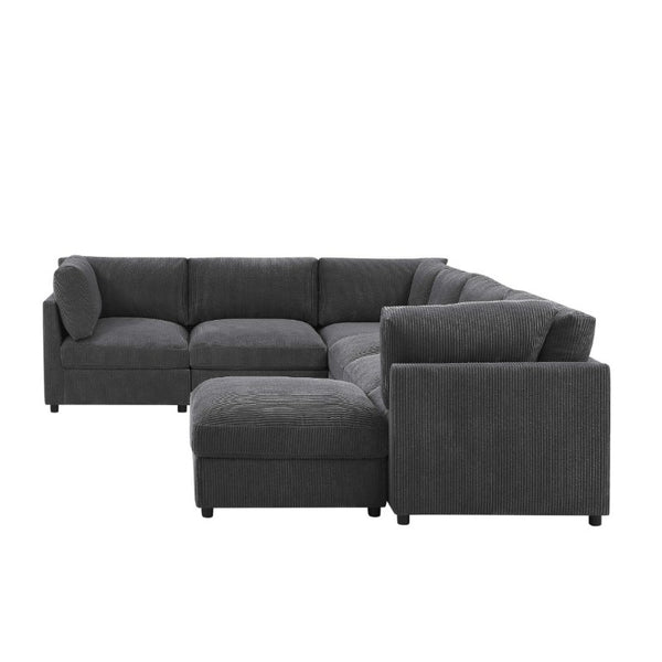 English Elm Corduroy Ribbed Modular Sectional with Reversible Chaise for Modern Living Rooms Dark Gray B2748S00228