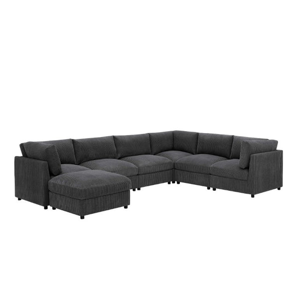 English Elm Corduroy Ribbed Modular Sectional with Reversible Chaise for Modern Living Rooms Dark Gray B2748S00228