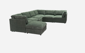 English Elm Corduroy Ribbed Modular Sectional with Reversible Chaise for Modern Living Rooms Dark Green B2748S00229