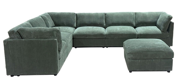English Elm Corduroy Ribbed Modular Sectional with Reversible Chaise for Modern Living Rooms Dark Green B2748S00229
