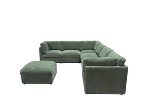 English Elm Corduroy Ribbed Modular Sectional with Reversible Chaise for Modern Living Rooms Dark Green B2748S00229