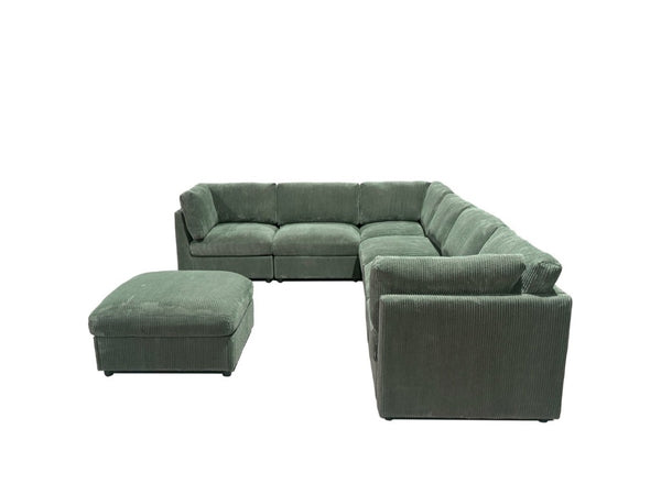 English Elm Corduroy Ribbed Modular Sectional with Reversible Chaise for Modern Living Rooms Dark Green B2748S00229
