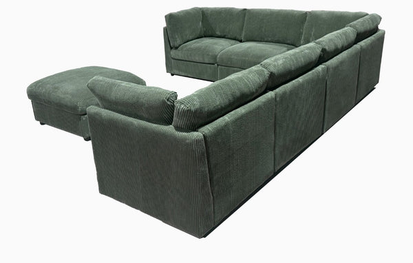 English Elm Corduroy Ribbed Modular Sectional with Reversible Chaise for Modern Living Rooms Dark Green B2748S00229