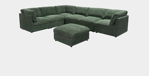 English Elm Corduroy Ribbed Modular Sectional with Reversible Chaise for Modern Living Rooms Dark Green B2748S00229