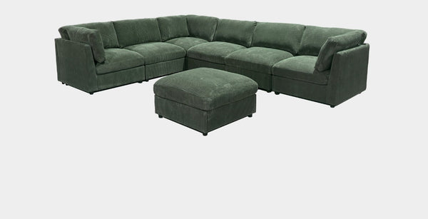 English Elm Corduroy Ribbed Modular Sectional with Reversible Chaise for Modern Living Rooms Dark Green B2748S00229
