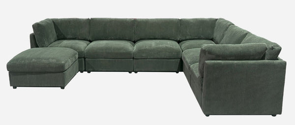 English Elm Corduroy Ribbed Modular Sectional with Reversible Chaise for Modern Living Rooms Dark Green B2748S00229
