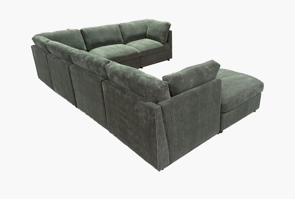 English Elm Corduroy Ribbed Modular Sectional with Reversible Chaise for Modern Living Rooms Dark Green B2748S00229