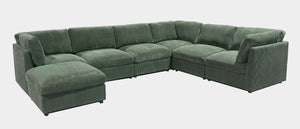 English Elm Corduroy Ribbed Modular Sectional with Reversible Chaise for Modern Living Rooms Dark Green B2748S00229