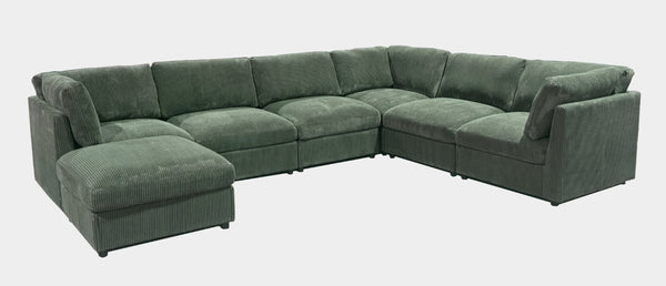 English Elm Corduroy Ribbed Modular Sectional with Reversible Chaise for Modern Living Rooms Dark Green B2748S00229
