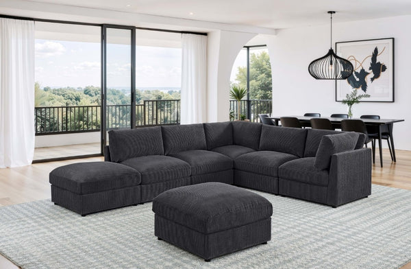 English Elm Corduroy Reversible Modular Sectional with Ribbed Texture for Modern Living Rooms Dark Gray B2748S00230