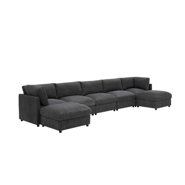 English Elm Corduroy Reversible Modular Sectional with Ribbed Texture for Modern Living Rooms Dark Gray B2748S00230