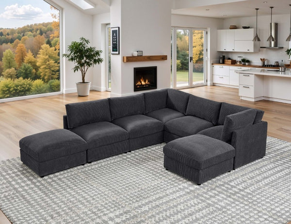 English Elm Corduroy Reversible Modular Sectional with Ribbed Texture for Modern Living Rooms Dark Gray B2748S00230