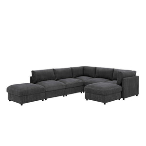 English Elm Corduroy Reversible Modular Sectional with Ribbed Texture for Modern Living Rooms Dark Gray B2748S00230