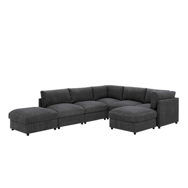 English Elm Corduroy Reversible Modular Sectional with Ribbed Texture for Modern Living Rooms Dark Gray B2748S00230