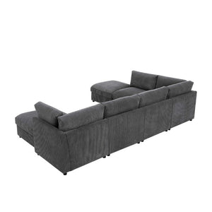 English Elm Corduroy Reversible Modular Sectional with Ribbed Texture for Modern Living Rooms Dark Gray B2748S00230