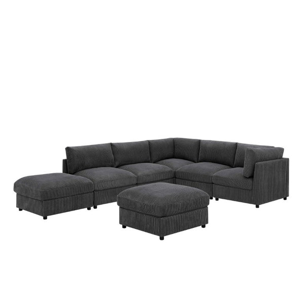 English Elm Corduroy Reversible Modular Sectional with Ribbed Texture for Modern Living Rooms Dark Gray B2748S00230