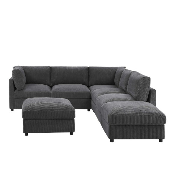 English Elm Corduroy Reversible Modular Sectional with Ribbed Texture for Modern Living Rooms Dark Gray B2748S00230