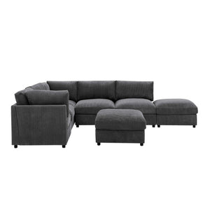 English Elm Corduroy Reversible Modular Sectional with Ribbed Texture for Modern Living Rooms Dark Gray B2748S00230