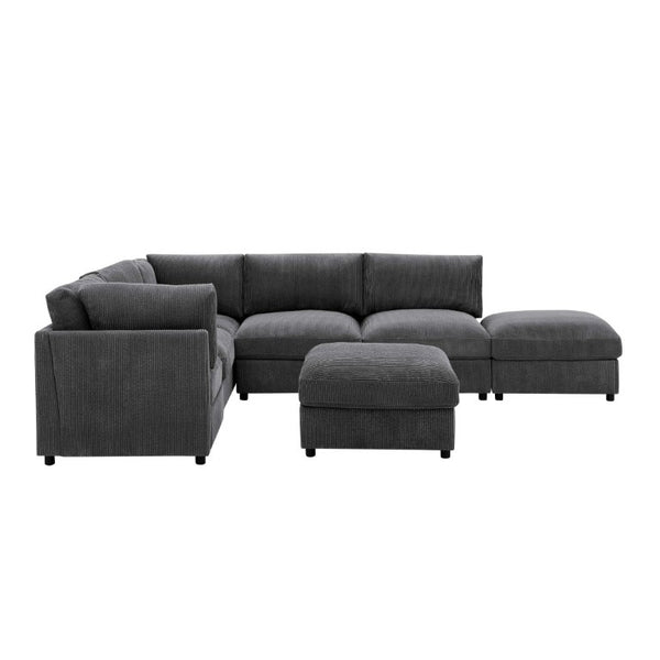 English Elm Corduroy Reversible Modular Sectional with Ribbed Texture for Modern Living Rooms Dark Gray B2748S00230