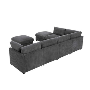 English Elm Corduroy Reversible Modular Sectional with Ribbed Texture for Modern Living Rooms Dark Gray B2748S00230