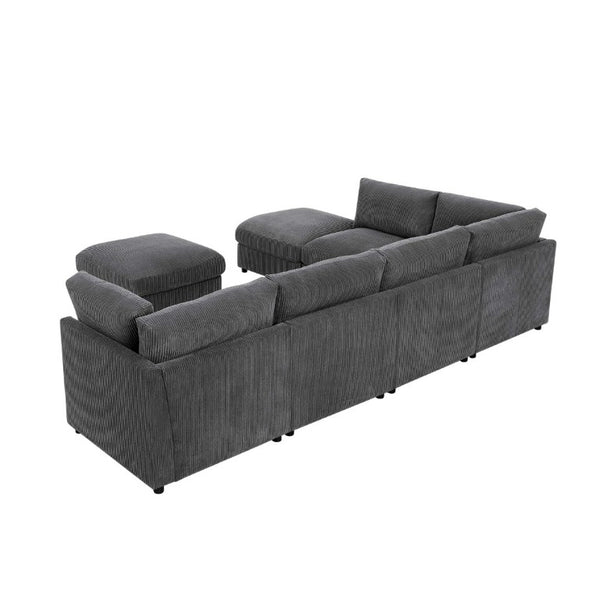 English Elm Corduroy Reversible Modular Sectional with Ribbed Texture for Modern Living Rooms Dark Gray B2748S00230